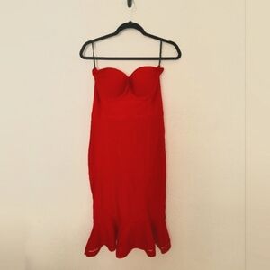 Bebe Red Bandage Strapless Dress With Bustier Top Size L